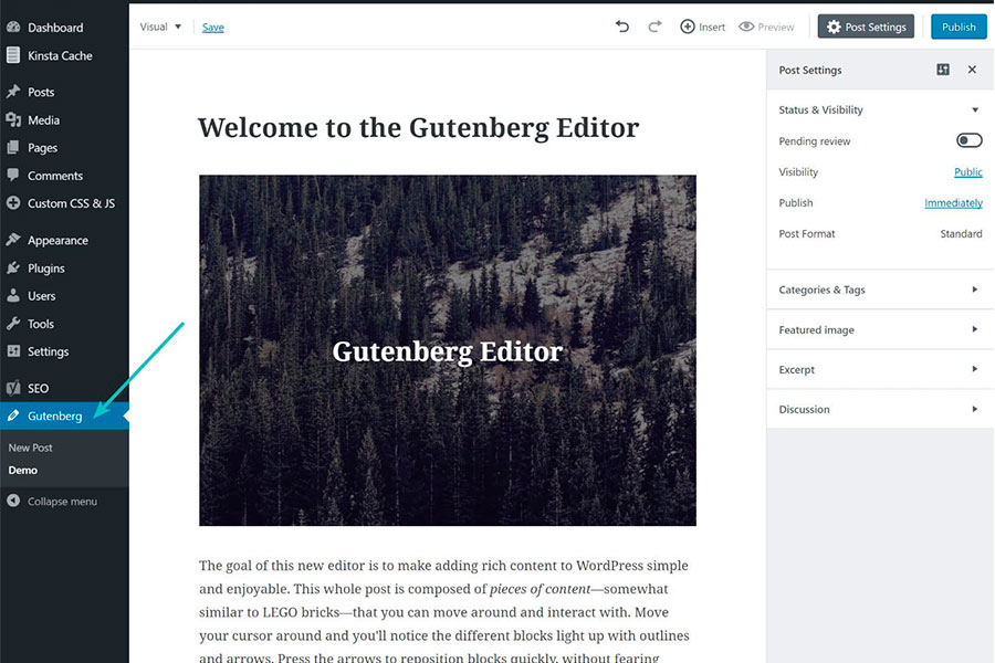 Imagen de la interfaz de Gutemberg, el nuevo editor de Wordpress