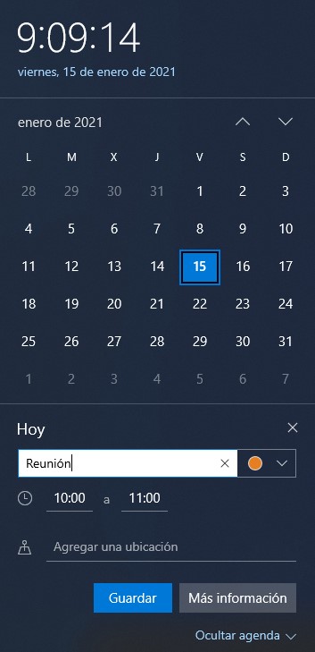 calendario windows 10