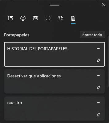 historial de portapapeles en windows 11