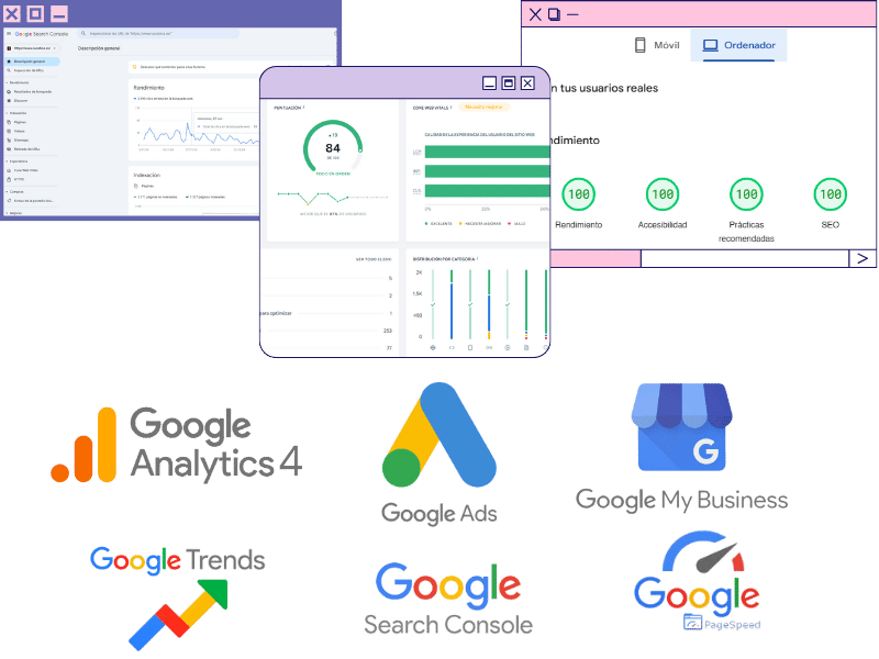 Gráfico de las herramientas de Google que te permiten posicionar tu web en las primeras posiciones