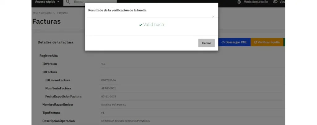 Verificación huella VeriFactu